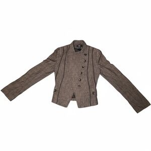 H&M Women's Brown Tweed Blazer Jacket Button Front‎ Mandarin Collar Size 4